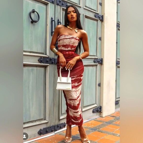 RED MARBLE TULLE CORSET MIDI DRESS ZARA MARBLE Red - Picture 4 of 16